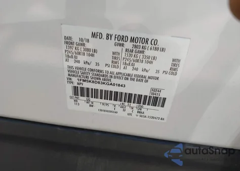 2019 Ford Explorer Xlt из США, поврежденный, VIN 1FM5K8D83KGA01843